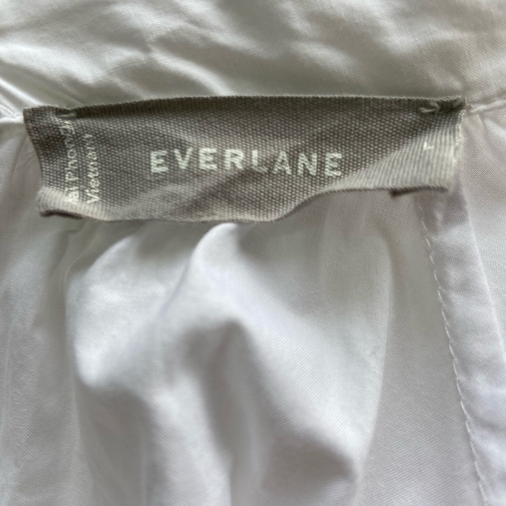 Everlane Shirred Mini Dress Women Large White Poplin Resort Minimalist Classic - Picture 7 of 10
